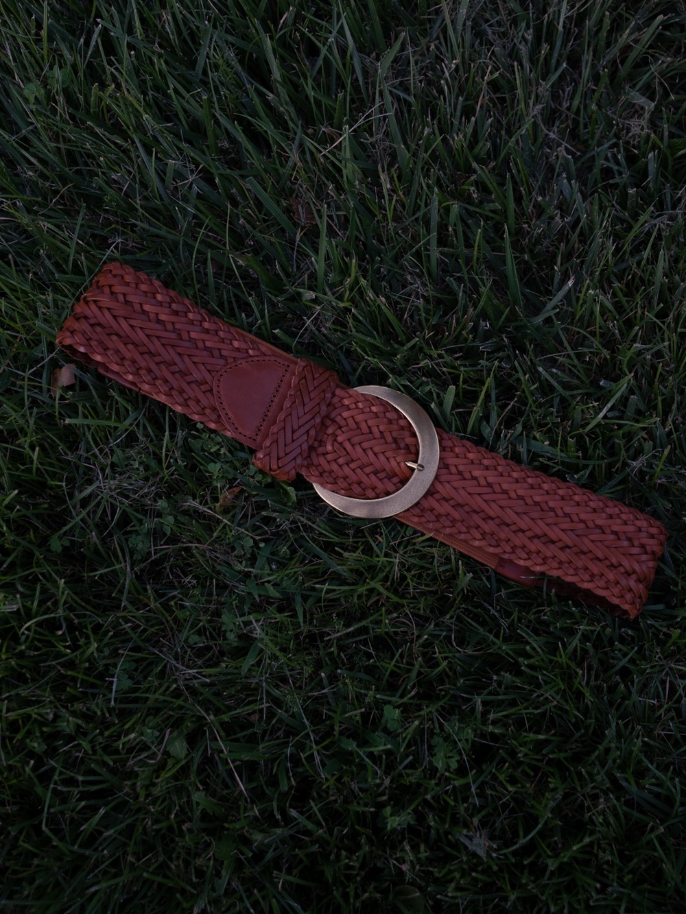 Anthropologie Brown Woven Braided Leather Elastic Waist Belt Size XS/S